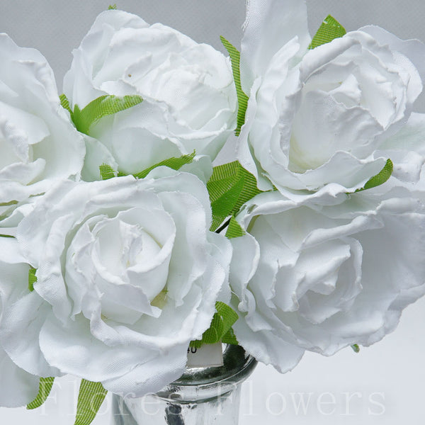 Kytička papierová ruža x 6, biela, 10cm
