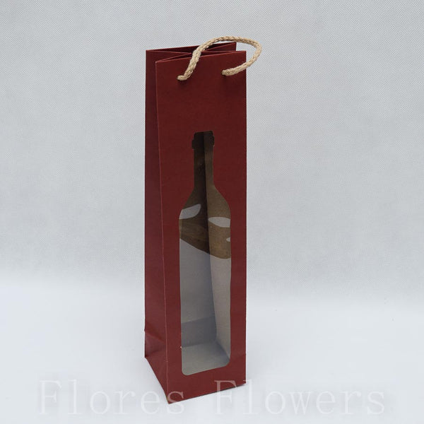 Darčeková taška s okienkom na víno 9x37cm bordová
