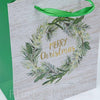 Darčeková taška nápis Veselé Vianoce 18x23x10cm, biela, zelená, zlatá