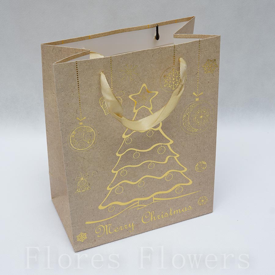 Darčeková taška 18x23x10cm, prírodná, zlatá