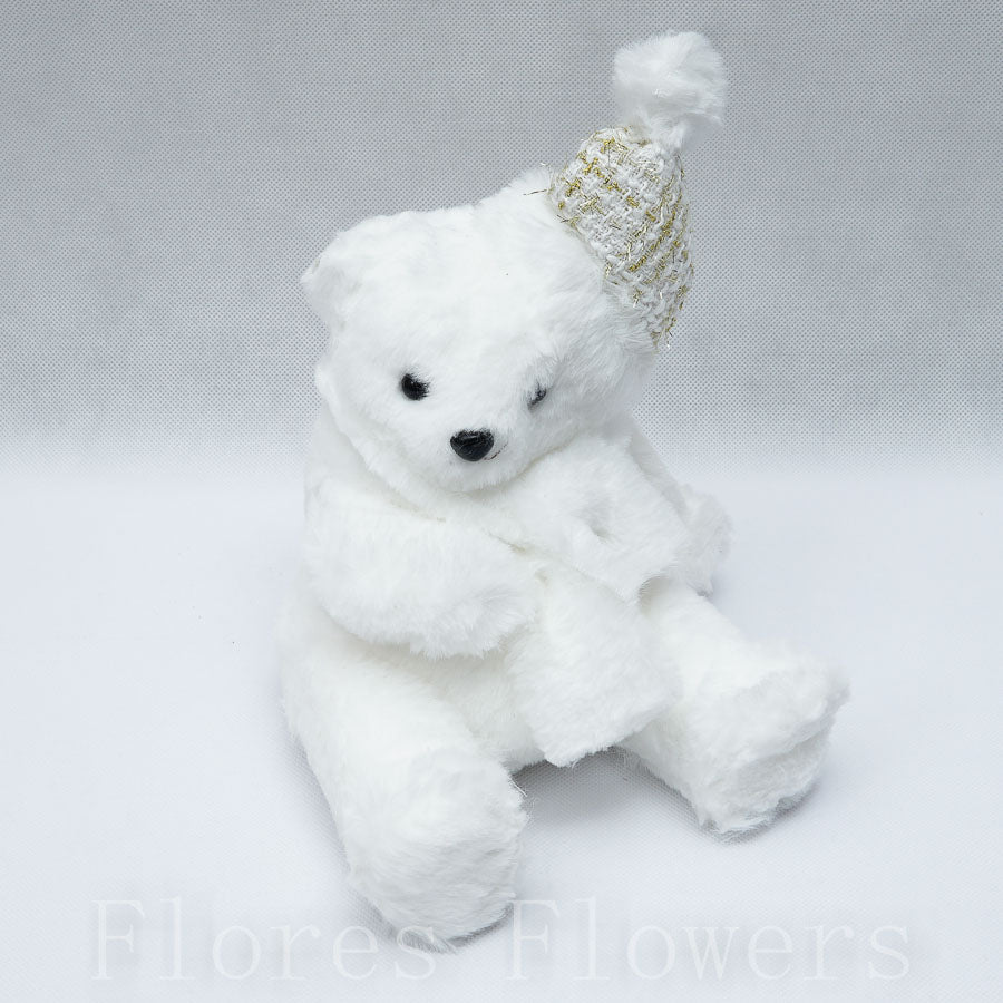 Medvedík s čiapkou sediaci 22 cm, BIELA