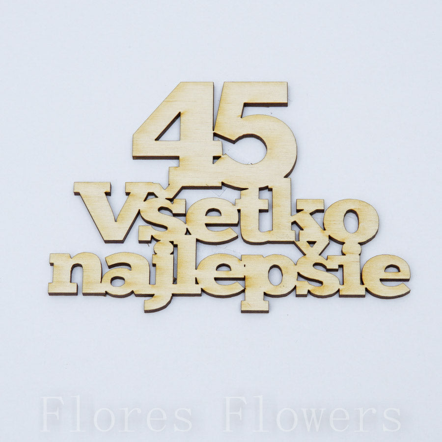 Výrez Všetko najlepšie s číslom 45, 12x9cm