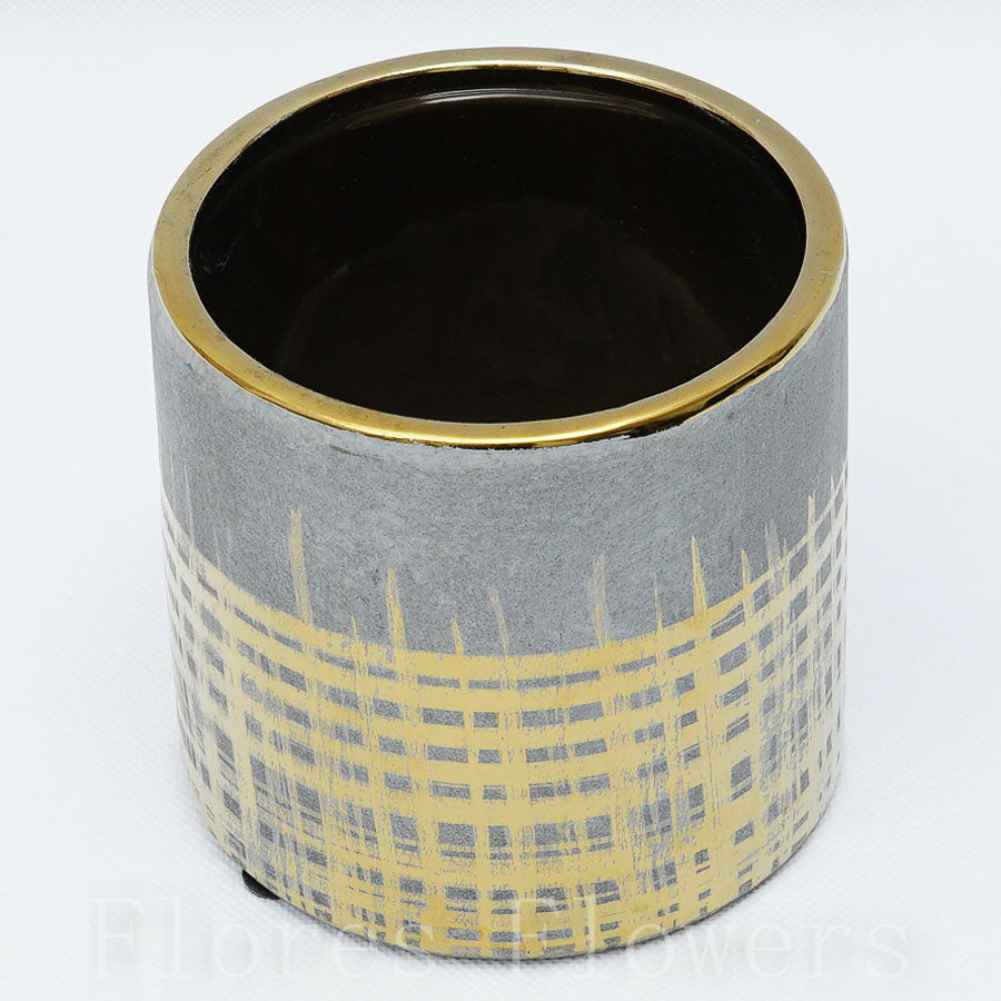Keramická nádoba sivo-zlatá 10x11cm